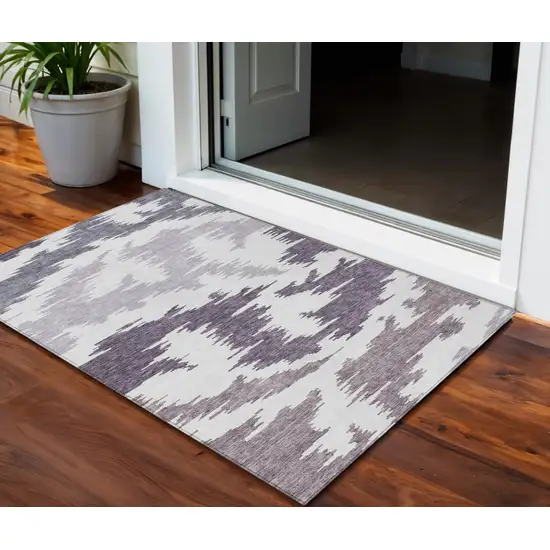 Purple Lavender And Ivory Abstract Washable Indoor Outdoor Area Rug Photo 1