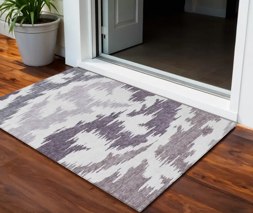 Purple Lavender And Ivory Abstract Washable Indoor Outdoor Area Rug Photo 1