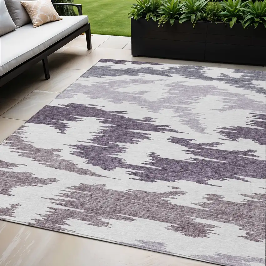Purple Lavender And Ivory Abstract Washable Indoor Outdoor Area Rug Photo 1