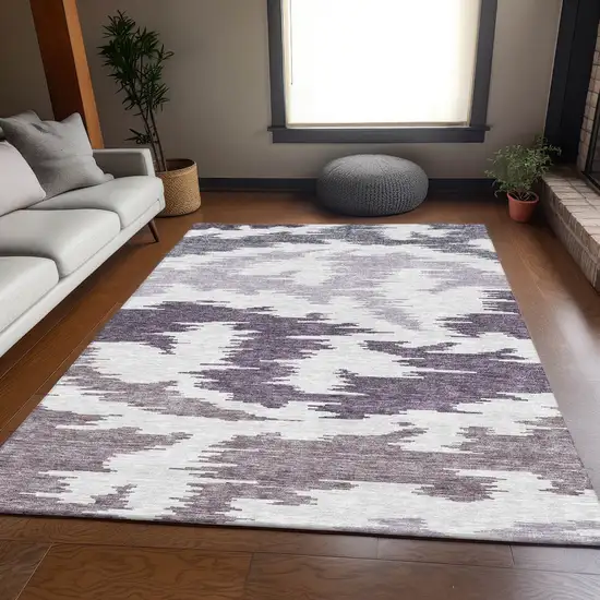 Purple Lavender And Ivory Abstract Washable Indoor Outdoor Area Rug Photo 7