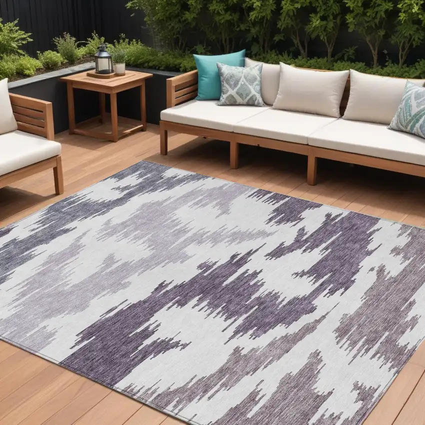 Purple Lavender And Ivory Abstract Washable Indoor Outdoor Area Rug Photo 1