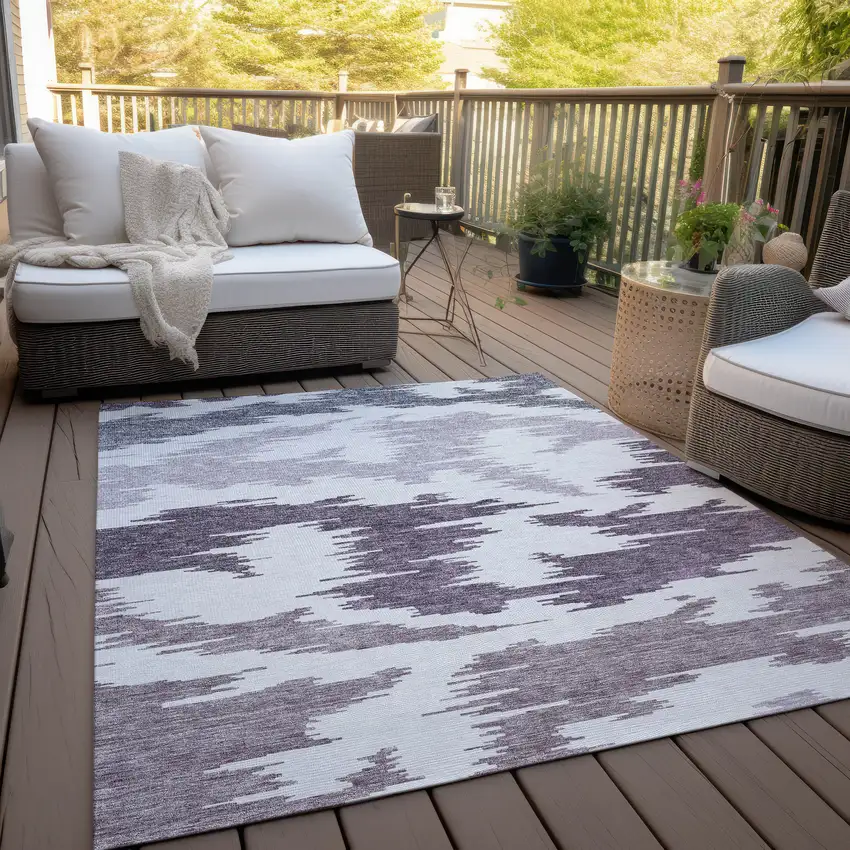 Purple Lavender And Ivory Abstract Washable Indoor Outdoor Area Rug Photo 9