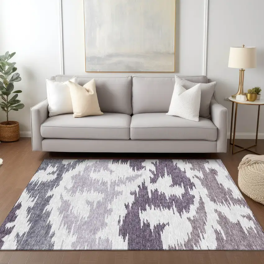 Purple Lavender And Ivory Abstract Washable Indoor Outdoor Area Rug Photo 8