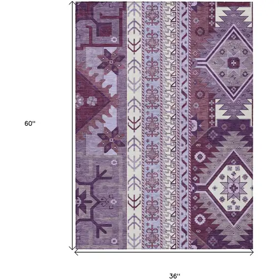 Purple Lavender And Ivory Aztec Washable Indoor Outdoor Area Rug Photo 3