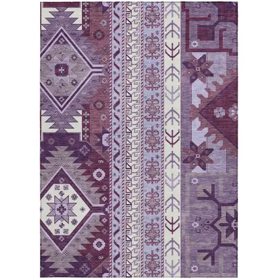 Purple Lavender And Ivory Aztec Washable Indoor Outdoor Area Rug Photo 6