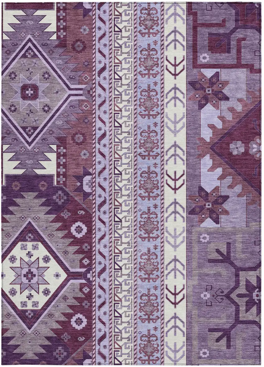 Purple Lavender And Ivory Aztec Washable Indoor Outdoor Area Rug Photo 6