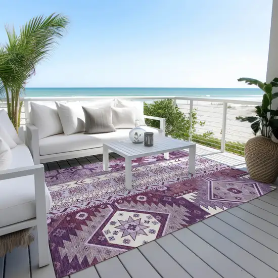 Purple Lavender And Ivory Aztec Washable Indoor Outdoor Area Rug Photo 9