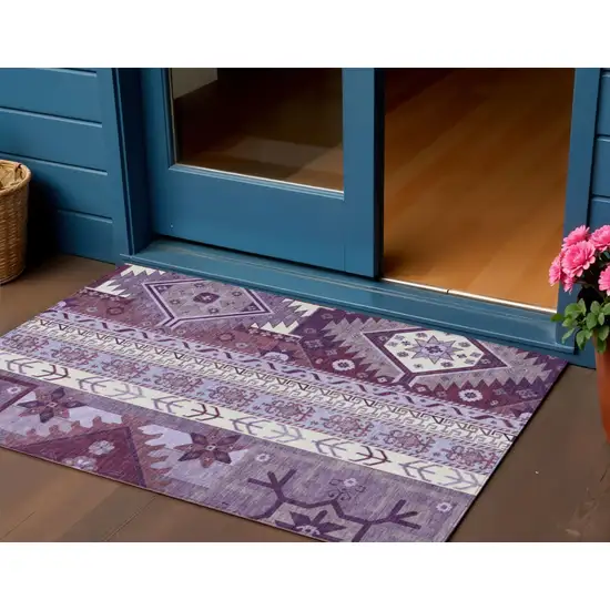 Purple Lavender And Ivory Aztec Washable Indoor Outdoor Area Rug Photo 1