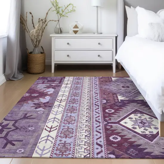 Purple Lavender And Ivory Aztec Washable Indoor Outdoor Area Rug Photo 9