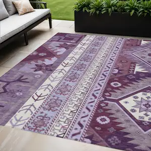 Photo of Purple Lavender And Ivory Aztec Washable Indoor Outdoor Area Rug