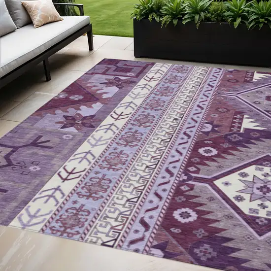 Purple Lavender And Ivory Aztec Washable Indoor Outdoor Area Rug Photo 1