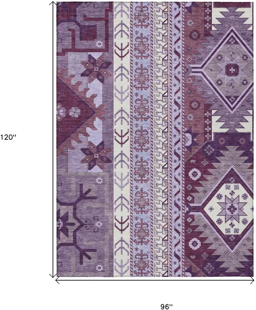 Purple Lavender And Ivory Aztec Washable Indoor Outdoor Area Rug Photo 3