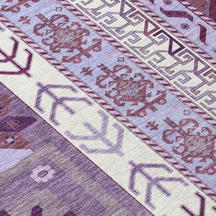 Purple Lavender And Ivory Aztec Washable Indoor Outdoor Area Rug Photo 6