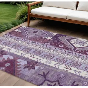 Photo of Purple Lavender And Ivory Aztec Washable Indoor Outdoor Area Rug
