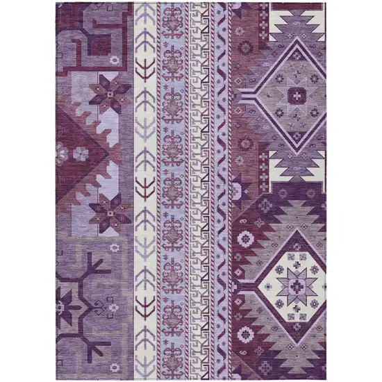 Purple Lavender And Ivory Aztec Washable Indoor Outdoor Area Rug Photo 2