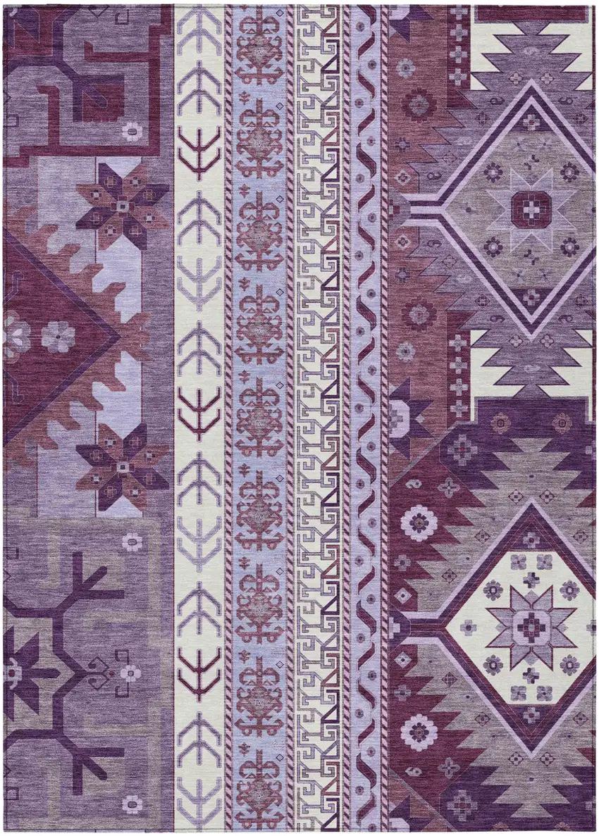 Purple Lavender And Ivory Aztec Washable Indoor Outdoor Area Rug Photo 2