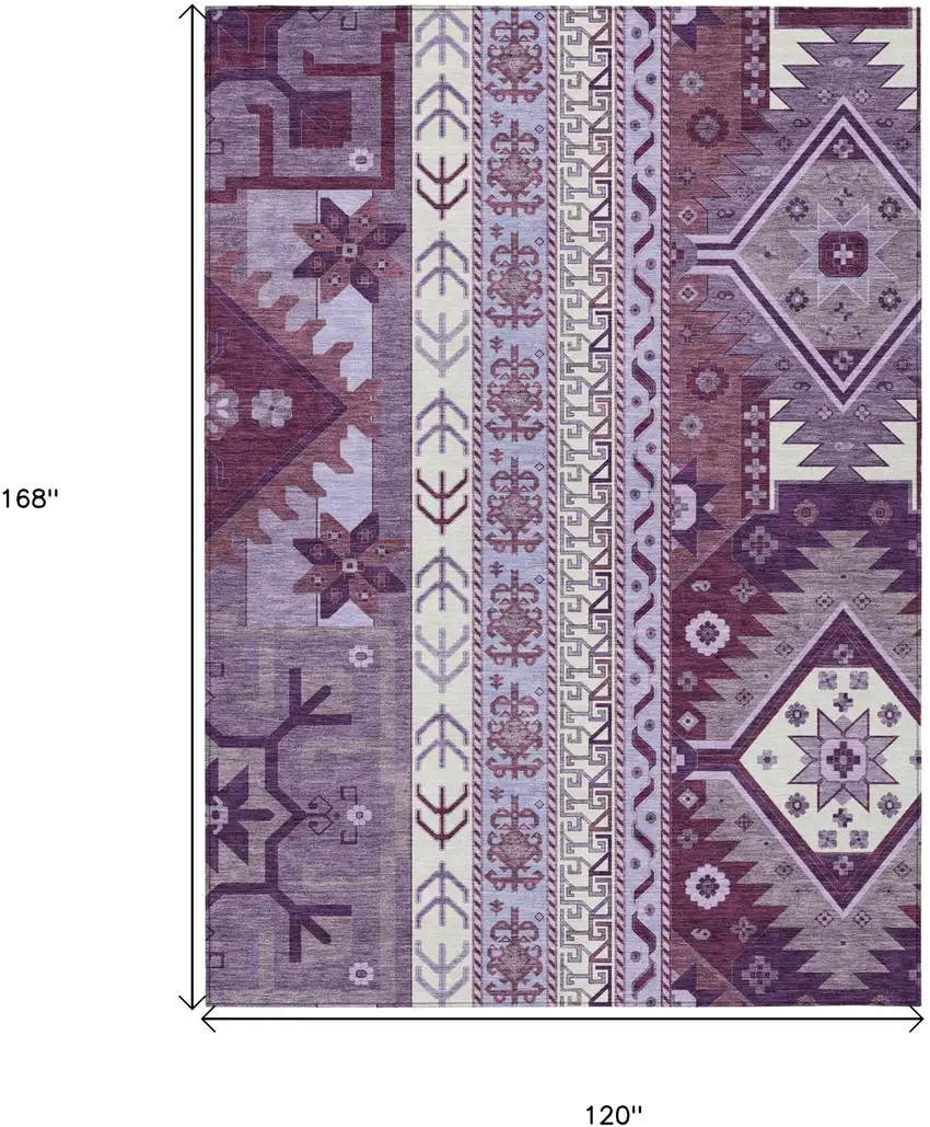 Purple Lavender And Ivory Aztec Washable Indoor Outdoor Area Rug Photo 3