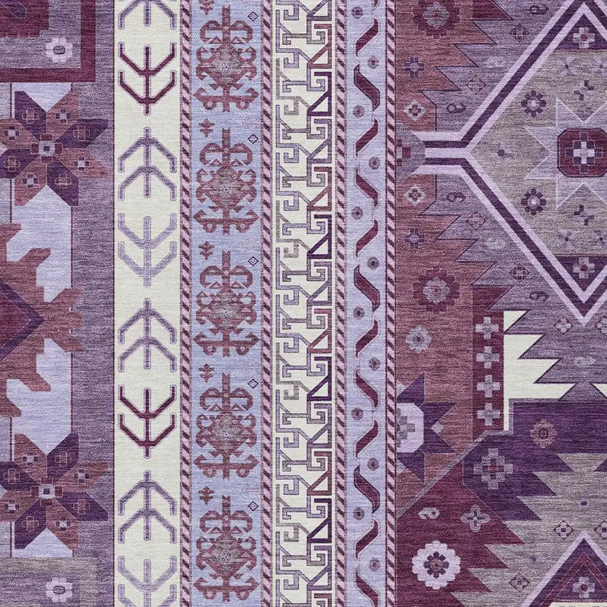 Purple Lavender And Ivory Aztec Washable Indoor Outdoor Area Rug Photo 5