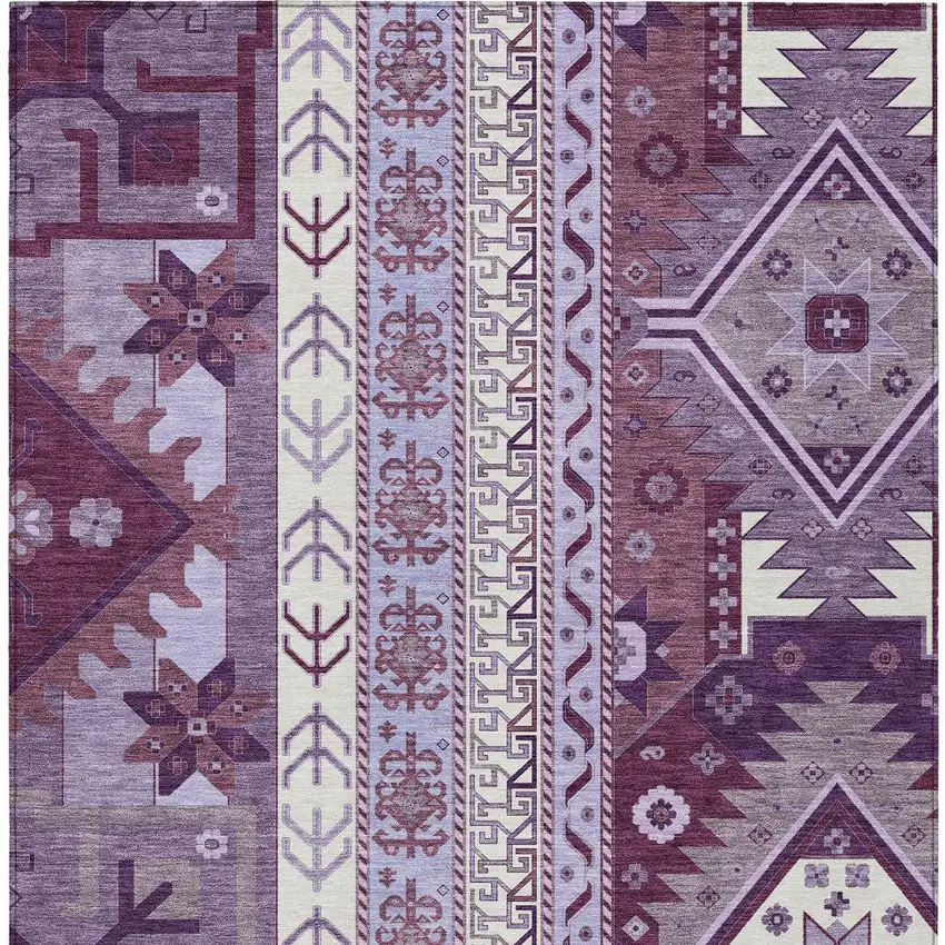 Purple Lavender And Ivory Aztec Washable Indoor Outdoor Area Rug Photo 7