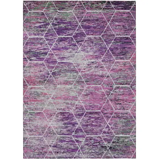 Purple Lavender And Ivory Geometric Washable Indoor Outdoor Area Rug Photo 1