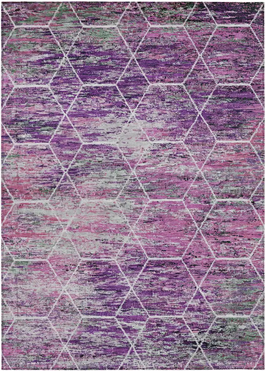 Purple Lavender And Ivory Geometric Washable Indoor Outdoor Area Rug Photo 1