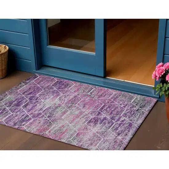 Purple Lavender And Ivory Geometric Washable Indoor Outdoor Area Rug Photo 2
