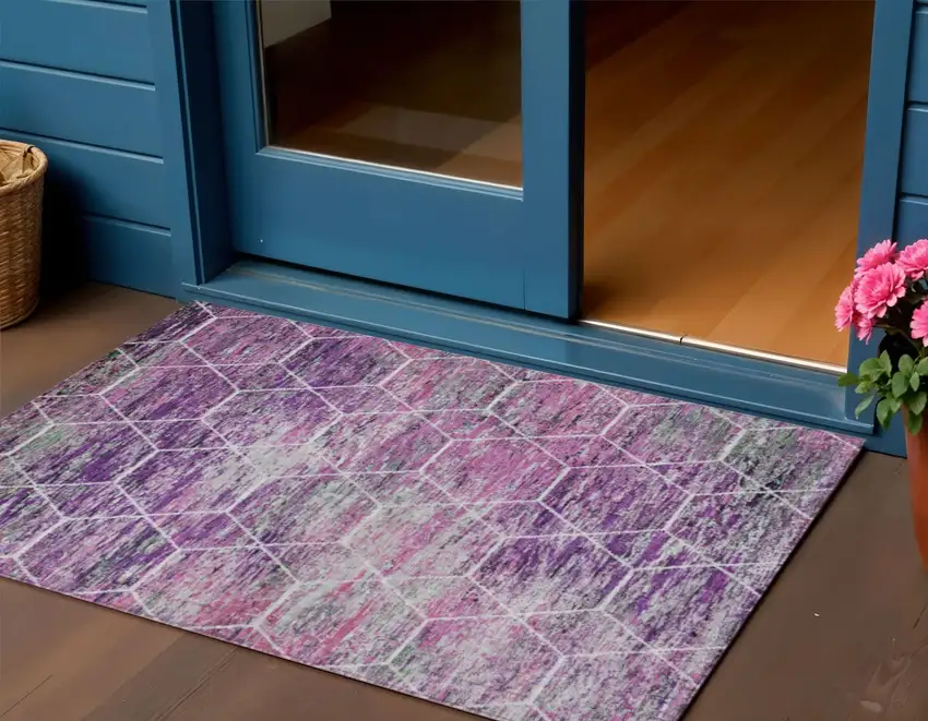 Purple Lavender And Ivory Geometric Washable Indoor Outdoor Area Rug Photo 2
