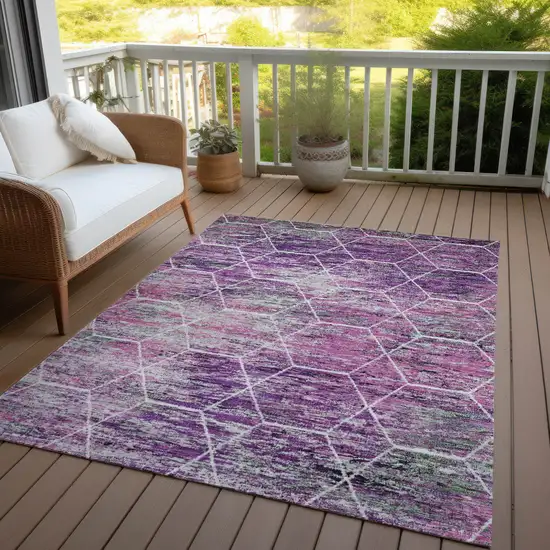 Purple Lavender And Ivory Geometric Washable Indoor Outdoor Area Rug Photo 5