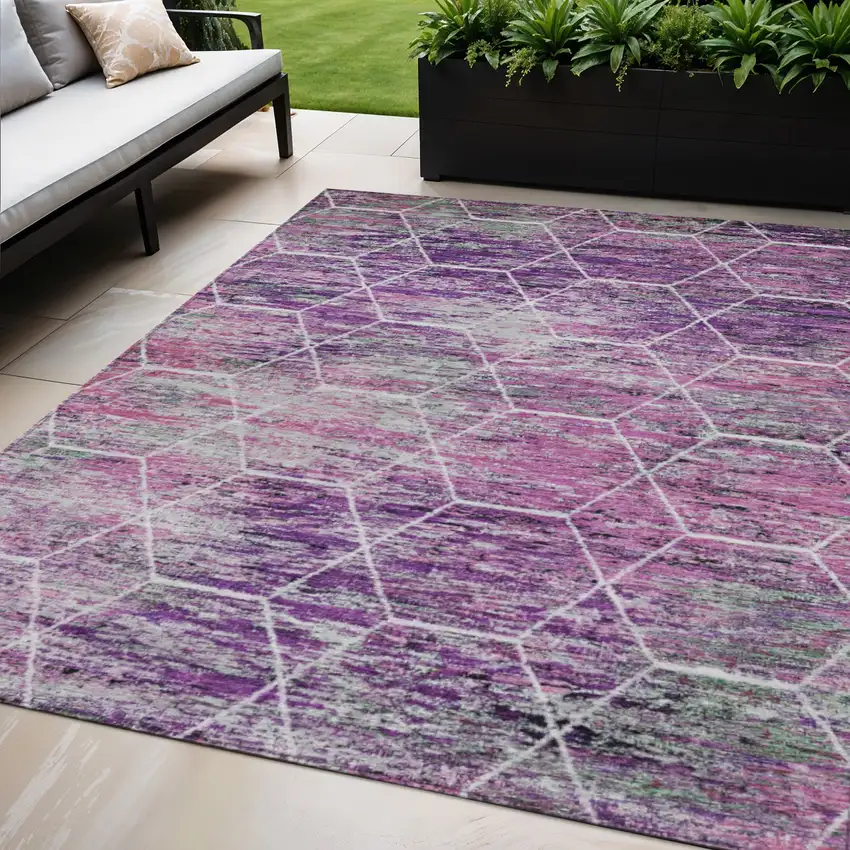 Purple Lavender And Ivory Geometric Washable Indoor Outdoor Area Rug Photo 2