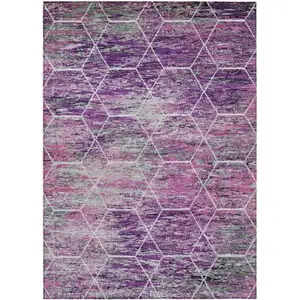 Photo of Purple Lavender And Ivory Geometric Washable Indoor Outdoor Area Rug