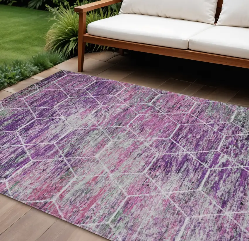 Purple Lavender And Ivory Geometric Washable Indoor Outdoor Area Rug Photo 2