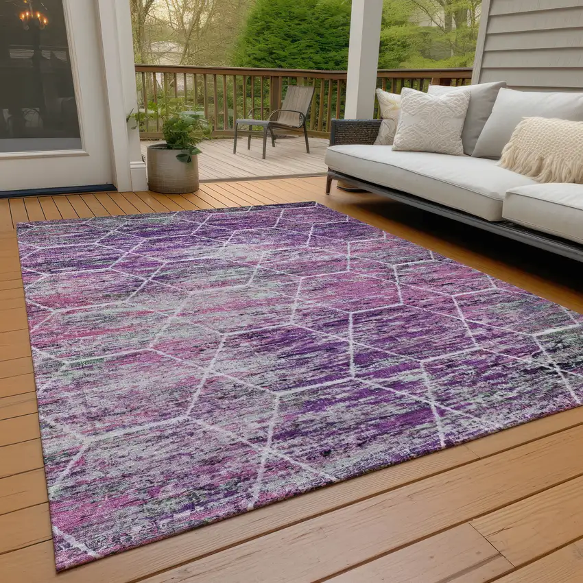 Purple Lavender And Ivory Geometric Washable Indoor Outdoor Area Rug Photo 9