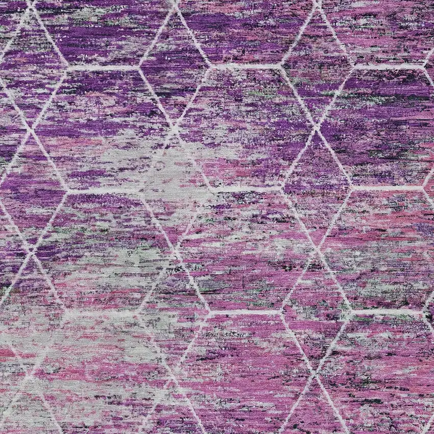 Purple Lavender And Ivory Geometric Washable Indoor Outdoor Area Rug Photo 4