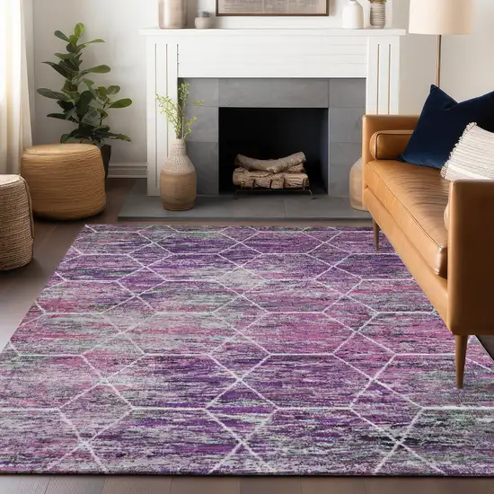 Purple Lavender And Ivory Geometric Washable Indoor Outdoor Area Rug Photo 7
