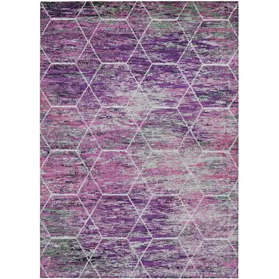 Purple Lavender And Ivory Geometric Washable Indoor Outdoor Area Rug Photo 5
