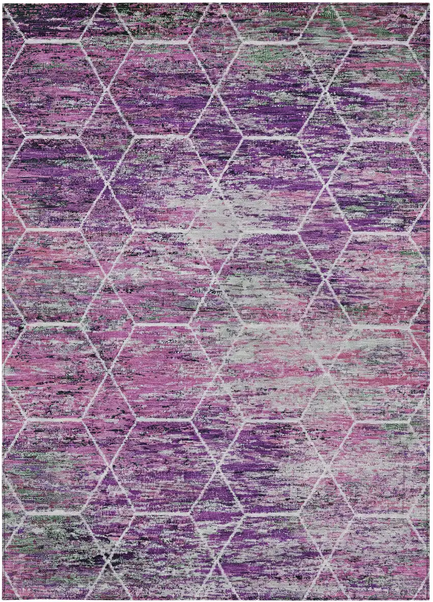 Purple Lavender And Ivory Geometric Washable Indoor Outdoor Area Rug Photo 5