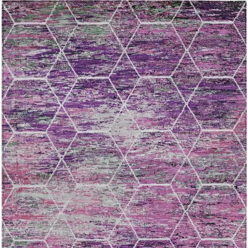 Purple Lavender And Ivory Geometric Washable Indoor Outdoor Area Rug Photo 3