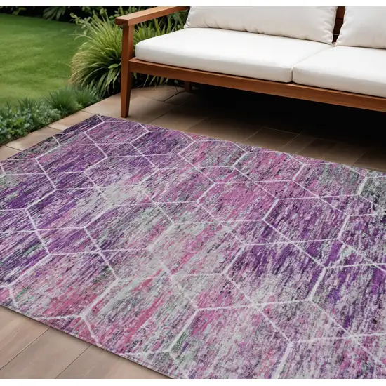 Purple Lavender And Ivory Geometric Washable Indoor Outdoor Area Rug Photo 2