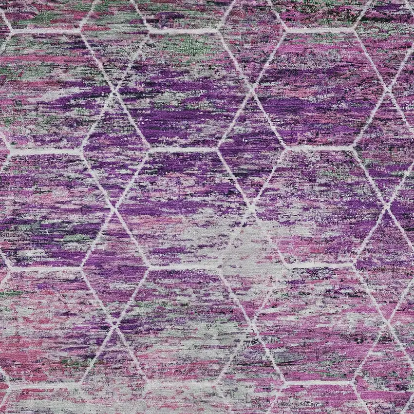 Purple Lavender And Ivory Geometric Washable Indoor Outdoor Area Rug Photo 4