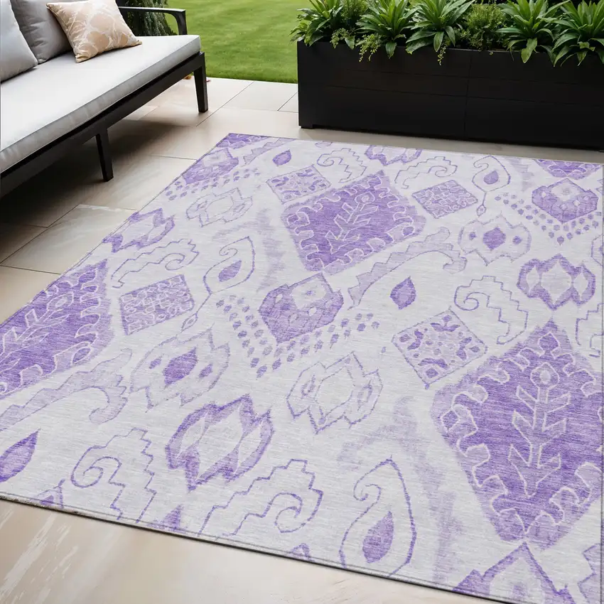 Purple Lavender And Ivory Moroccan Washable Indoor Outdoor Area Rug Photo 1