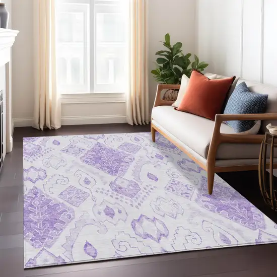 Purple Lavender And Ivory Moroccan Washable Indoor Outdoor Area Rug Photo 9