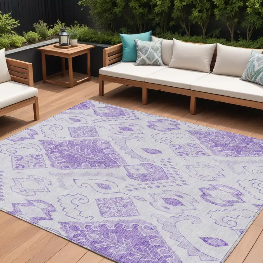 Purple Lavender And Ivory Moroccan Washable Indoor Outdoor Area Rug Photo 1