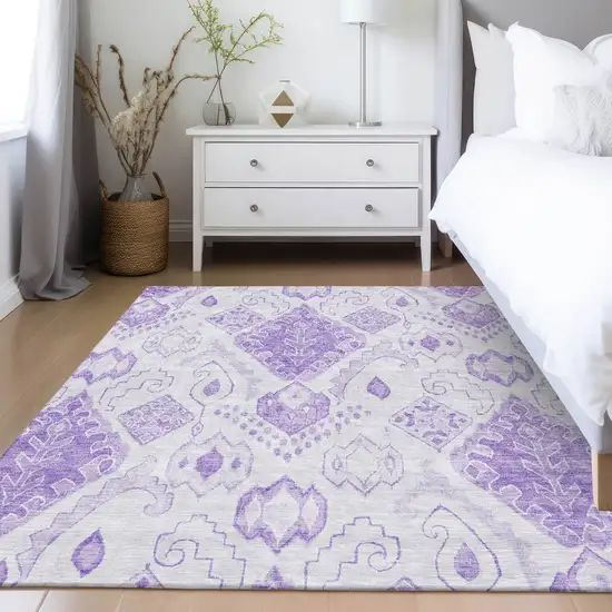 Purple Lavender And Ivory Moroccan Washable Indoor Outdoor Area Rug Photo 8