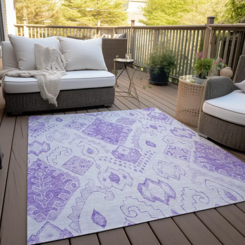 Purple Lavender And Ivory Moroccan Washable Indoor Outdoor Area Rug Photo 7