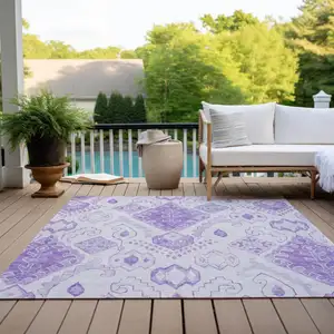 Photo of Purple Lavender And Ivory Moroccan Washable Indoor Outdoor Area Rug