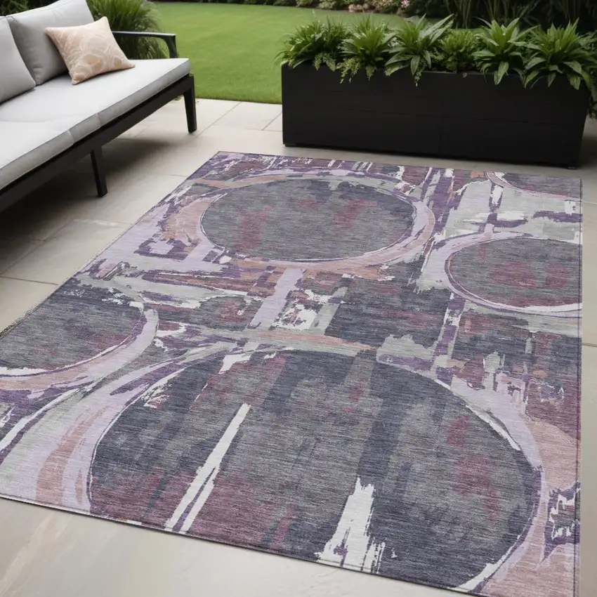 Purple Lavender And Plum Geometric Washable Indoor Outdoor Area Rug Photo 1