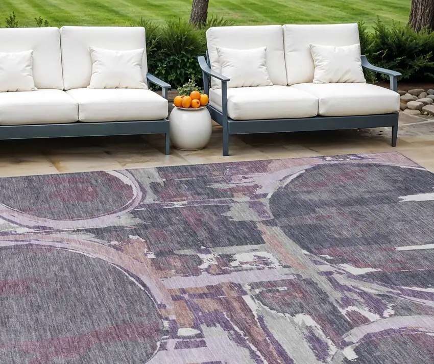 Purple Lavender And Plum Geometric Washable Indoor Outdoor Area Rug Photo 1