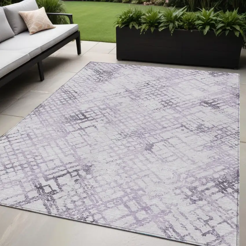 Purple Lavender And Silver Geometric Washable Indoor Outdoor Area Rug Photo 1