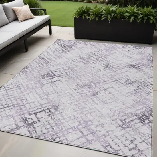 Purple Lavender And Silver Geometric Washable Indoor Outdoor Area Rug Photo 1