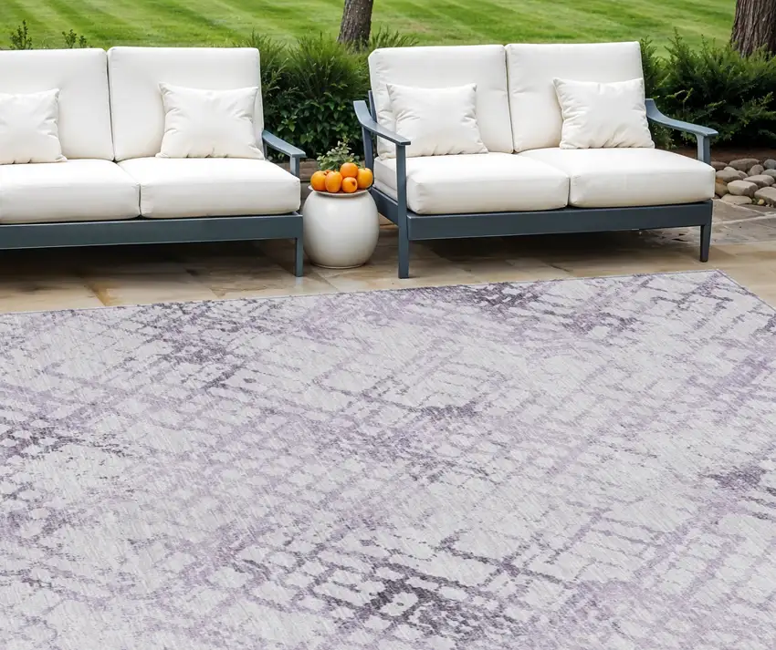 Purple Lavender And Silver Geometric Washable Indoor Outdoor Area Rug Photo 1